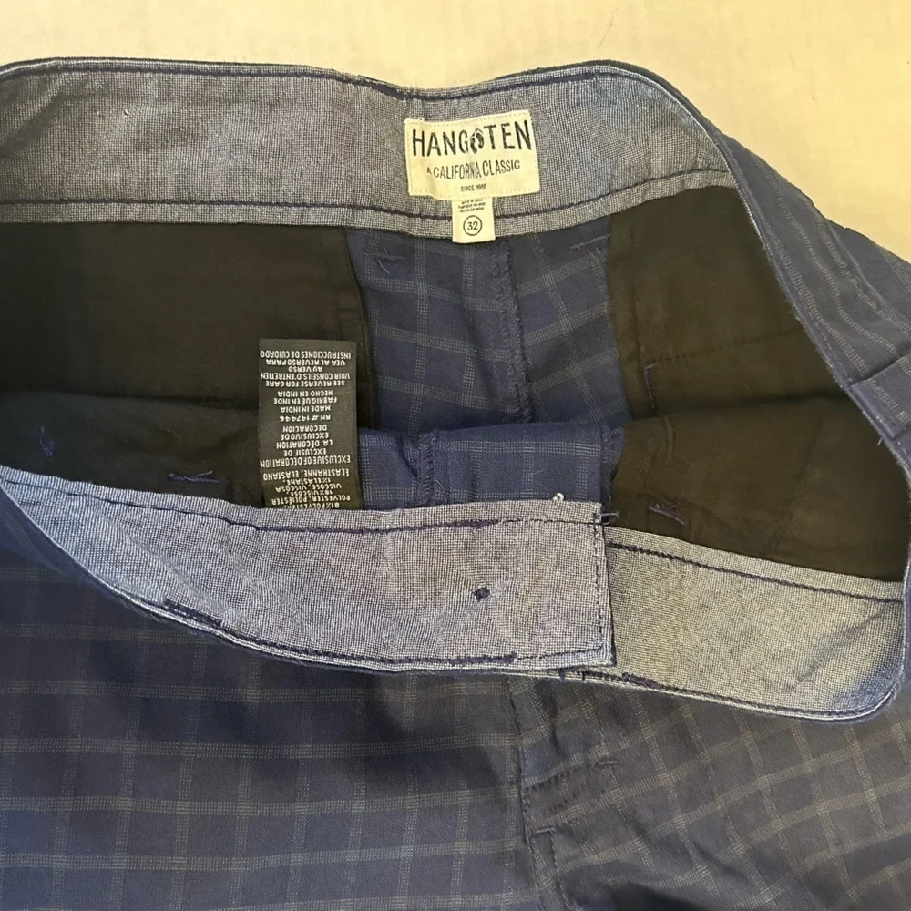Hang Ten‎ mens flat front blue plaid hybrid shorts Sz-32. X15
